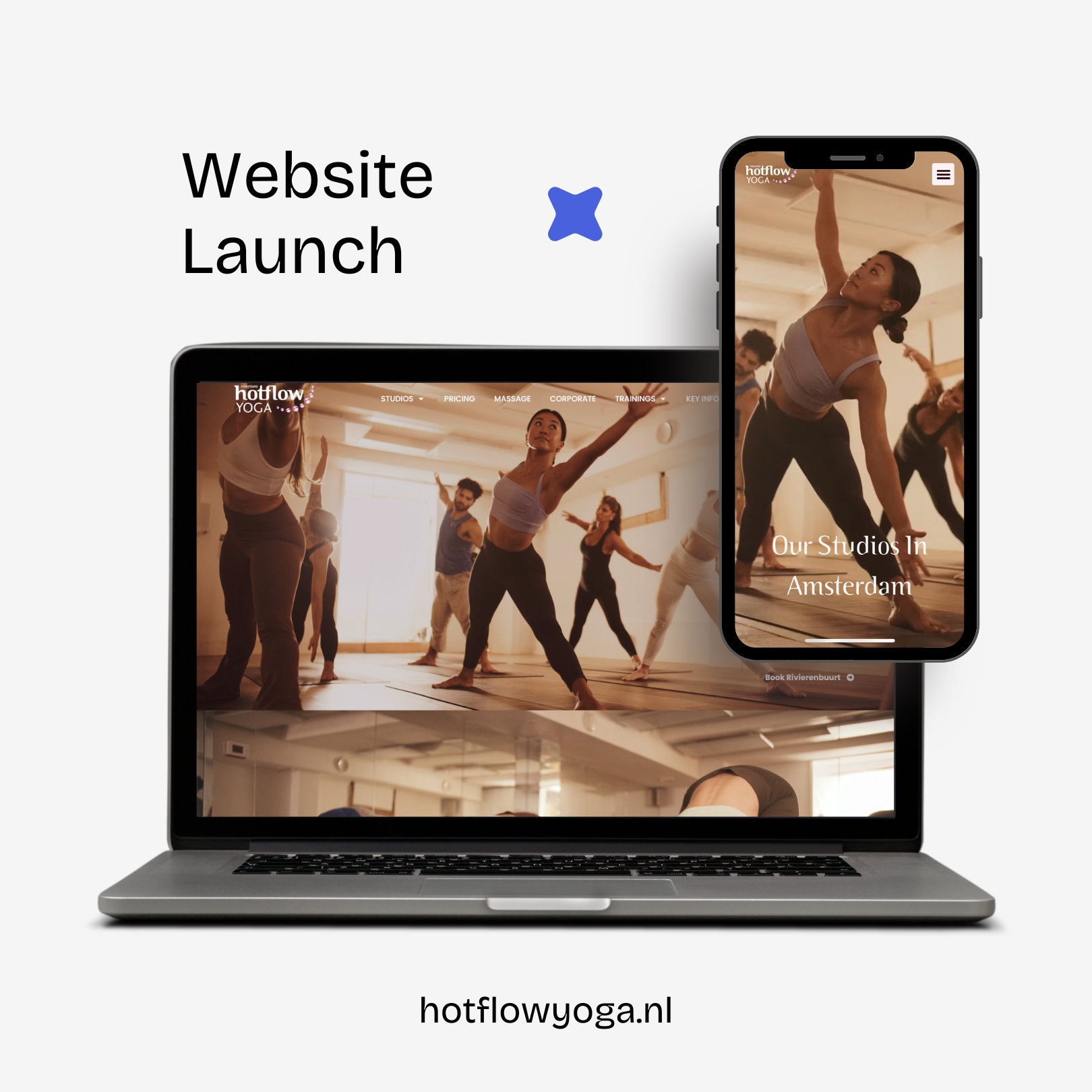 Hot Flow Yoga website mock up on mobile and laptop