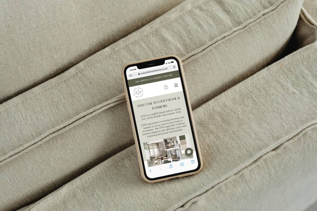 web design mock up for OTTO Home Interiors on mobile