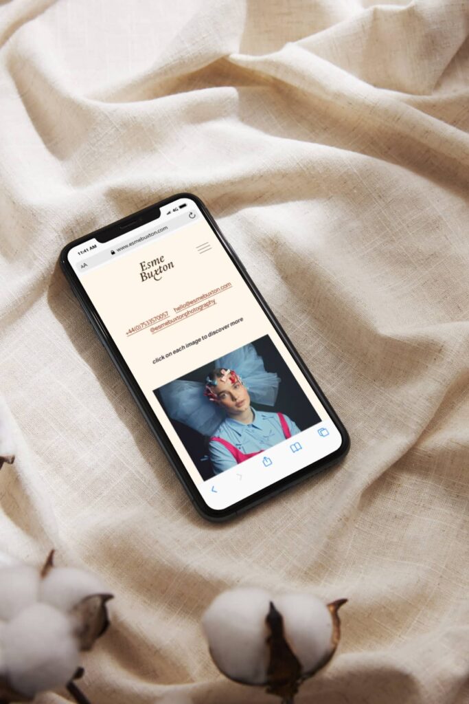 mock up of Esme Buxton's website on mobile